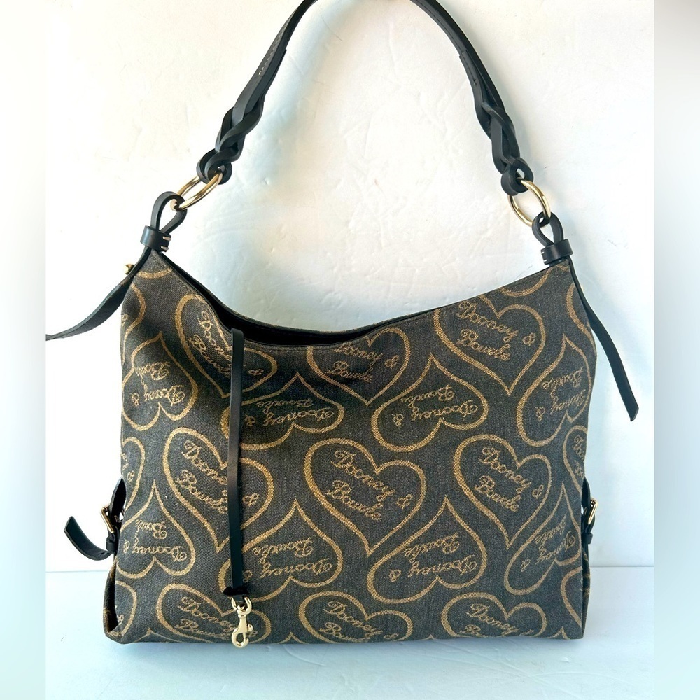 Dooney and Bourke EUC Large Signature Heart Design Black Denim Tote